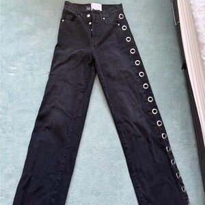 Trendy Black Jeans with Side Eyelet Detail